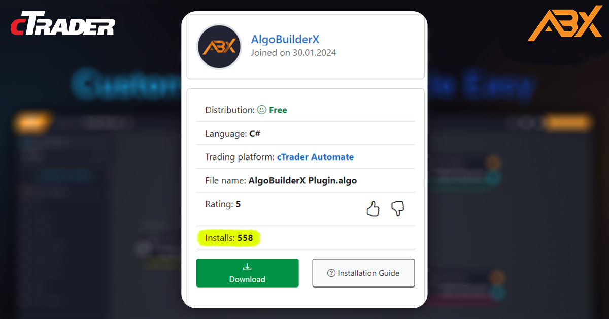 AlgoBuilderX Surpasses 500 Downloads on cTrader